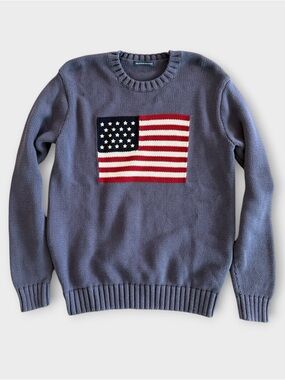 GUC Brandy Melville Light Blue American Flag Crewneck Sweater
